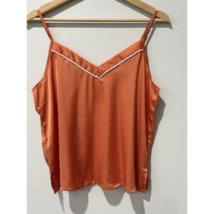 Ekouaer Pajama Top Womens Medium Silky Satin Cami Soft‎ Piped V-Neck NWT